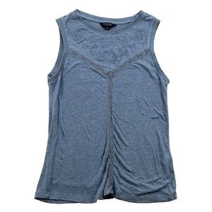 Lucky Brand Applique Tank Top Women's Blue Embroidered Sleeveless S